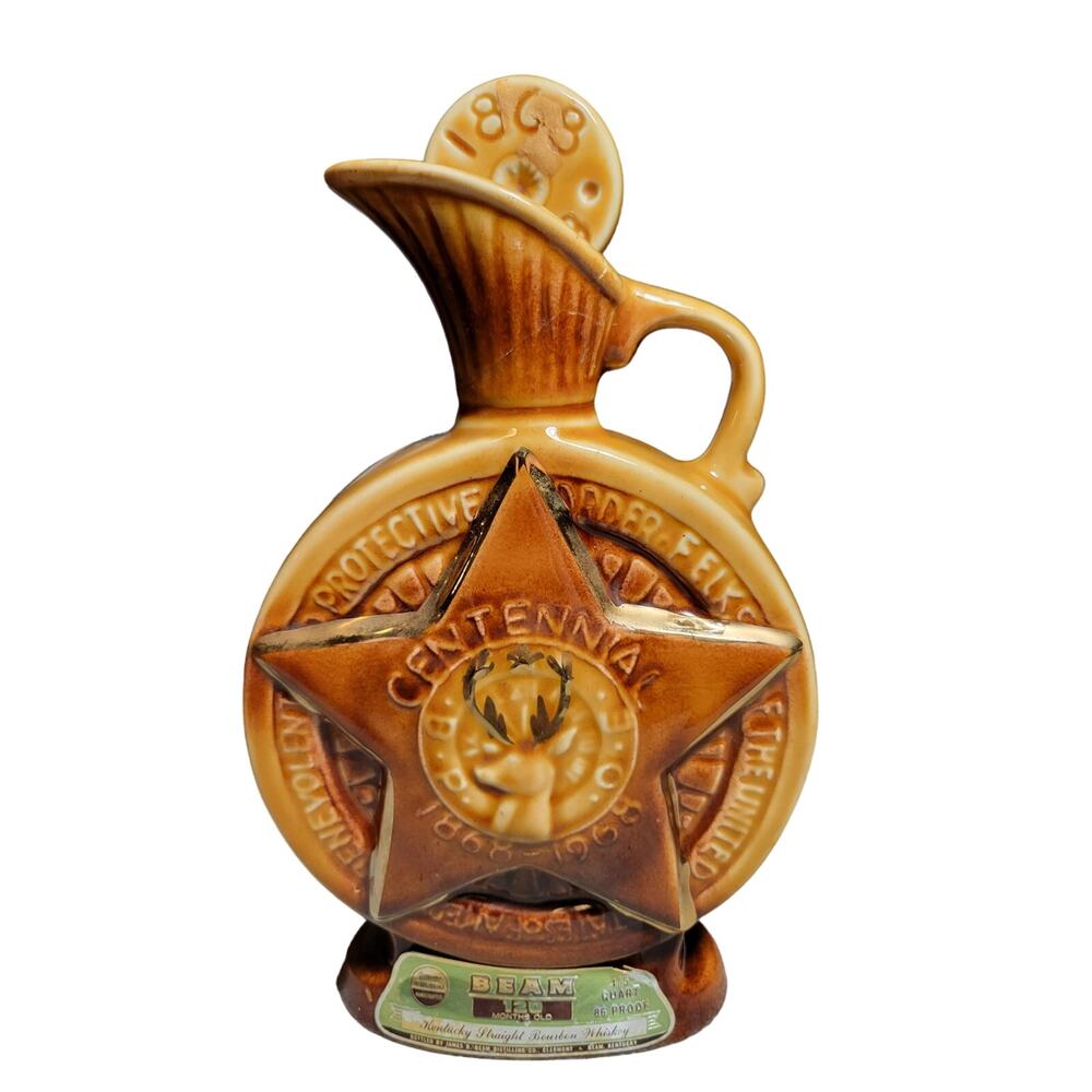 Historic Jim Beam Elks Centennial Bourbon Whiskey Bottle 1968 (empty) B.P.O.E